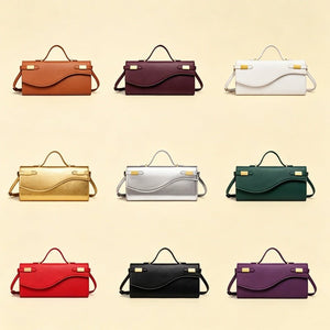 Wave Flap Crossgrain Leather Clutch Handbag - Perimade & Co.