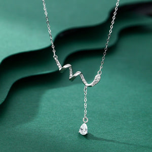 Wave Ribbon Pear Drop Lariat charm Necklace - Perimade & Co.