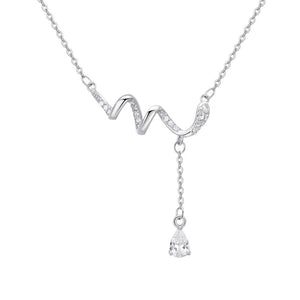 Wave Ribbon Pear Drop Lariat charm Necklace - Perimade & Co.
