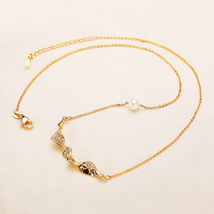 Wave Ribbon Pearl Horizontal Charm Necklace - Perimade & Co.