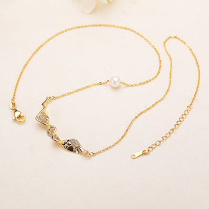 Wave Ribbon Pearl Horizontal Charm Necklace - Perimade & Co.