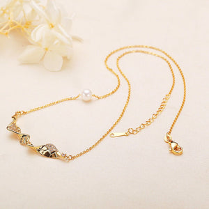 Wave Ribbon Pearl Horizontal Charm Necklace - Perimade & Co.