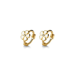 White Enamel Flower Huggie Hoop Earrings - Perimade & Co.