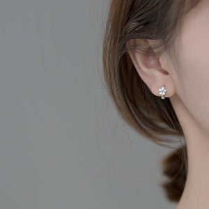 White Enamel Flower Huggie Hoop Earrings - Perimade & Co.