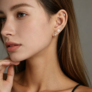 White Flower CZ Cluster Climber Stud Earrings - Perimade & Co.