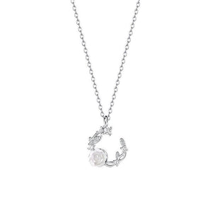 White Rose Flower Leaf Pendant Necklace - Perimade & Co.