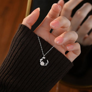 White Rose Flower Leaf Pendant Necklace - Perimade & Co.