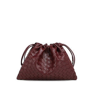 Woven Leather Drawstring Shoulder Handbag - Perimade & Co.