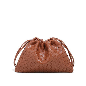 Woven Leather Drawstring Shoulder Handbag - Perimade & Co.