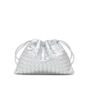 Woven Leather Drawstring Shoulder Handbag - Perimade & Co.