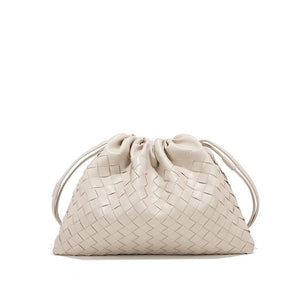Woven Leather Drawstring Shoulder Handbag - Perimade & Co.