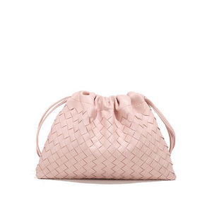 Woven Leather Drawstring Shoulder Handbag - Perimade & Co.