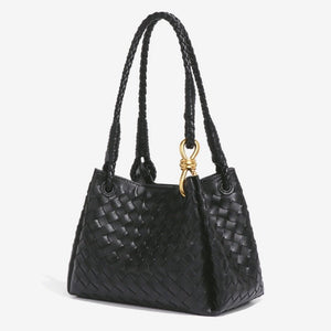 Woven Leather Knot Accent Shoulder Handbag - Perimade & Co.