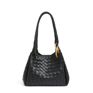 Woven Leather Knot Accent Shoulder Handbag - Perimade & Co.