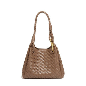 Woven Leather Knot Accent Shoulder Handbag - Perimade & Co.
