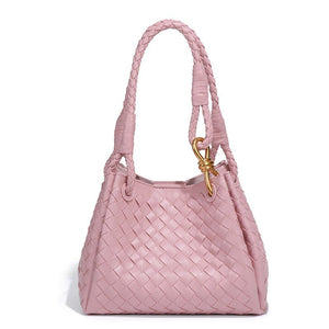 Woven Leather Knot Accent Shoulder Handbag - Perimade & Co.
