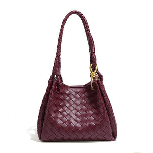 Woven Leather Knot Accent Shoulder Handbag - Perimade & Co.