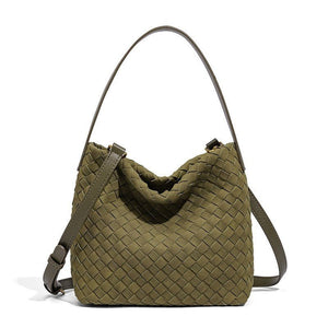Woven Leather Suede Hobo Shoulder Handbag - Perimade & Co.