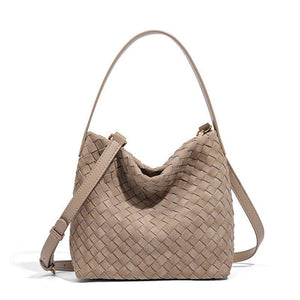 Woven Leather Suede Hobo Shoulder Handbag - Perimade & Co.