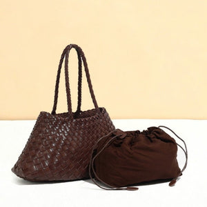 Woven Leather Trapezoid Shoulder Handbag - Perimade & Co.
