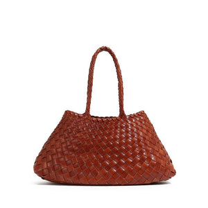 Woven Leather Trapezoid Shoulder Handbag - Perimade & Co.