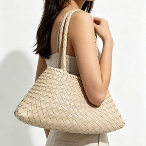 Woven Leather Trapezoid Shoulder Handbag - Perimade & Co.