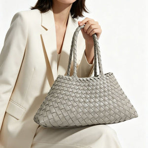 Woven Leather Trapezoid Shoulder Handbag - Perimade & Co.