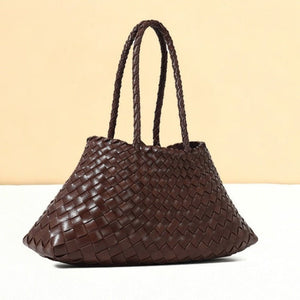 Woven Leather Trapezoid Shoulder Handbag - Perimade & Co.