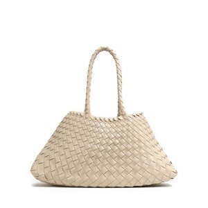 Woven Leather Trapezoid Shoulder Handbag - Perimade & Co.