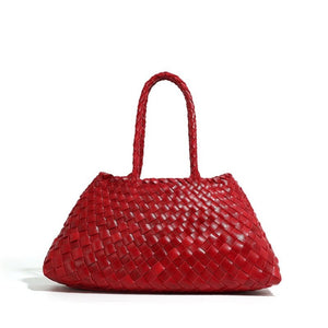Woven Leather Trapezoid Shoulder Handbag - Perimade & Co.