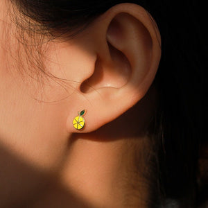 Yellow Enamel Lemon Green CZ Stud Earrings - Perimade & Co.