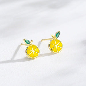 Yellow Enamel Lemon Green CZ Stud Earrings - Perimade & Co.