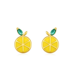 Yellow Enamel Lemon Green CZ Stud Earrings - Perimade & Co.