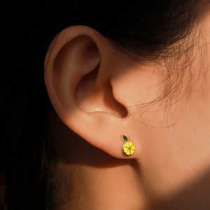 Yellow Enamel Lemon Green CZ Stud Earrings - Perimade & Co.