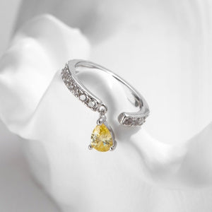 Yellow Pear CZ Dangle Pave Stack Open Ring - Perimade & Co.