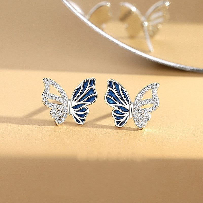 Gold & Blue Glitter Butterfly Stud Earrings | Icing US