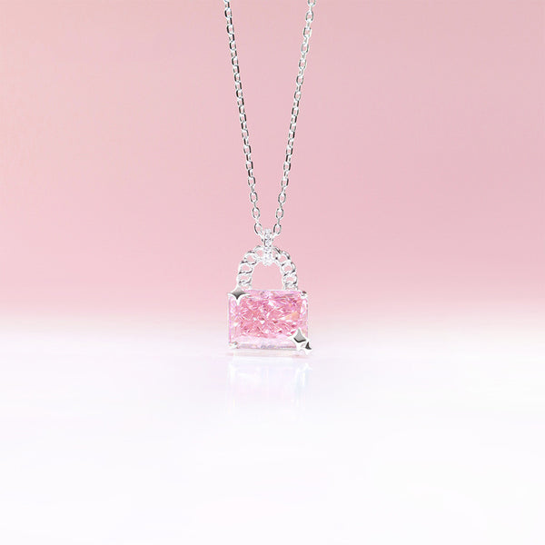 Pink Square Lock Necklace