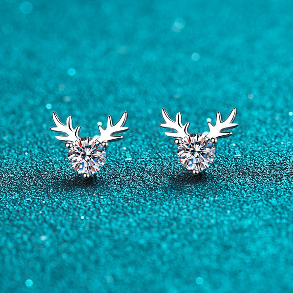 Moissanite Deer Head Antler Stud Earrings