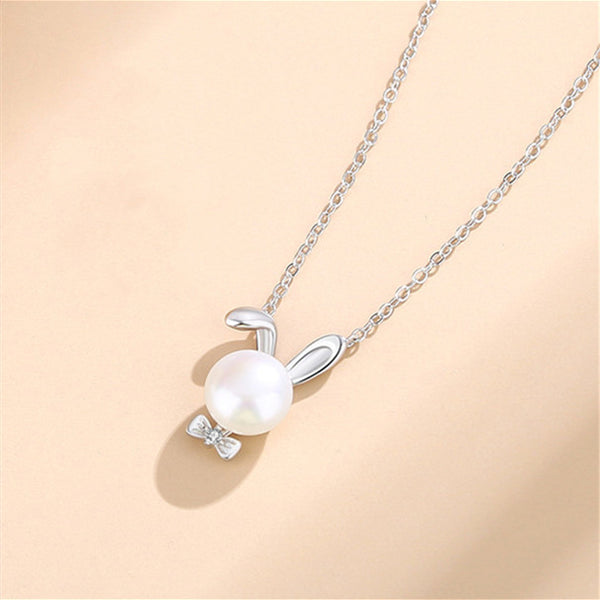 Cute Pearl Bunny Rabbit Necklace