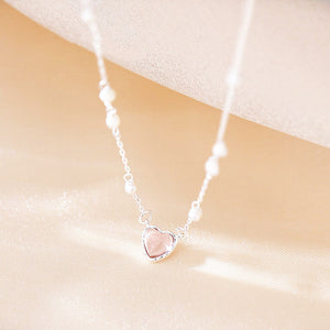 Dainty Pearl Pink Heart Pendant Necklace