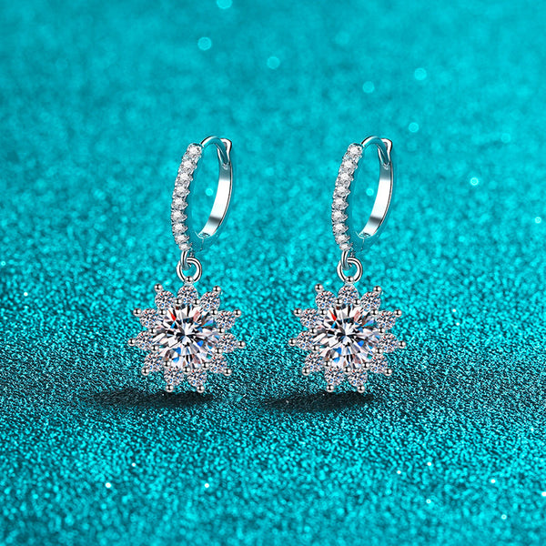 Moissanite Snowflake Dangle Drop Earrings