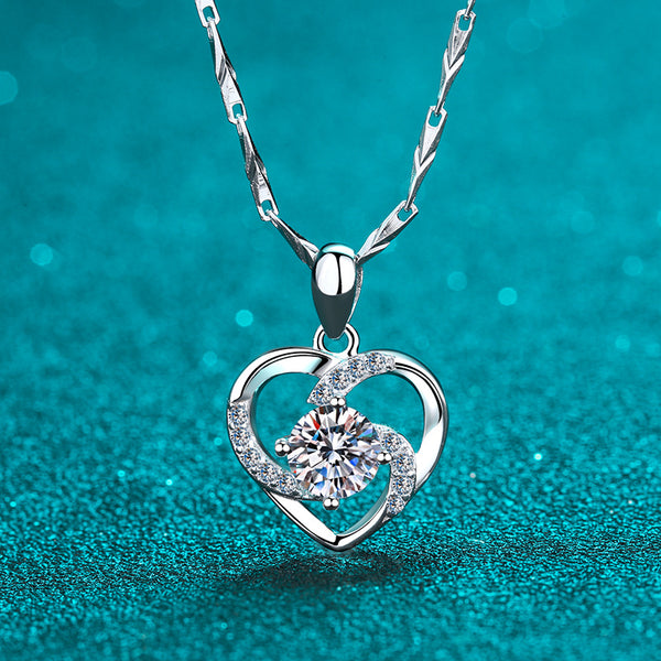 Four-Prong Moissanite Heart Necklace