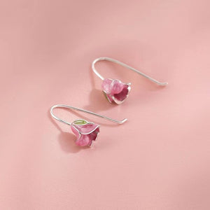 Pink Enamel Tulip Flower Hook Earrings