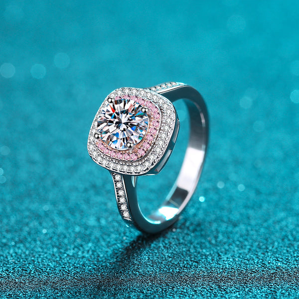Pink Moissanite Halo Engagement Ring