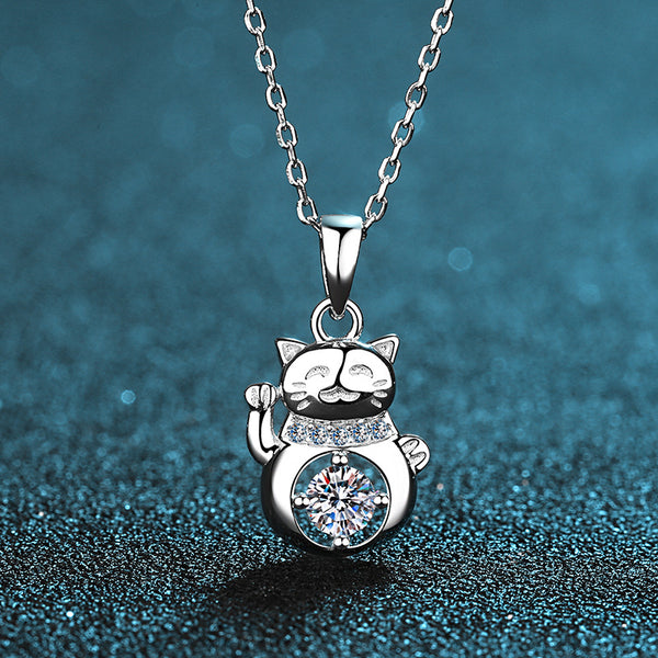 Moissanite Lucky Cat Wedding Necklace