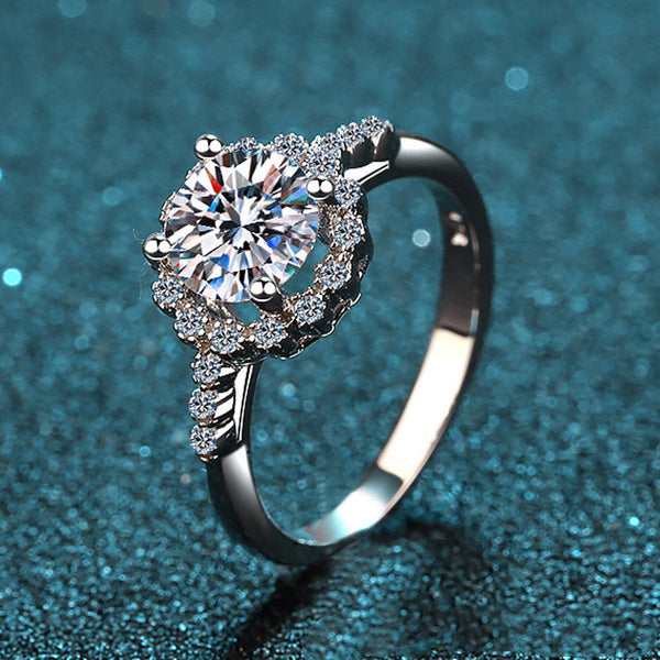Four-Prong Moissanite Halo Engagement Ring
