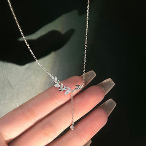 Olive Tree Leaf Branch Y Pendant Necklace