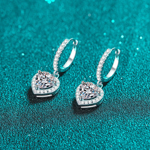 Heart Moissanite Halo Dangle Drop Earrings