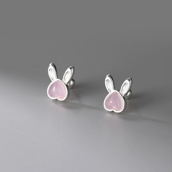 Bunny Rabbit Moonstone Stud Earrings