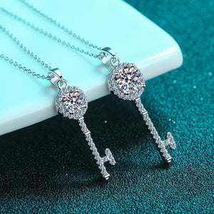 Moissanite Halo Key Charm Pendant Necklace